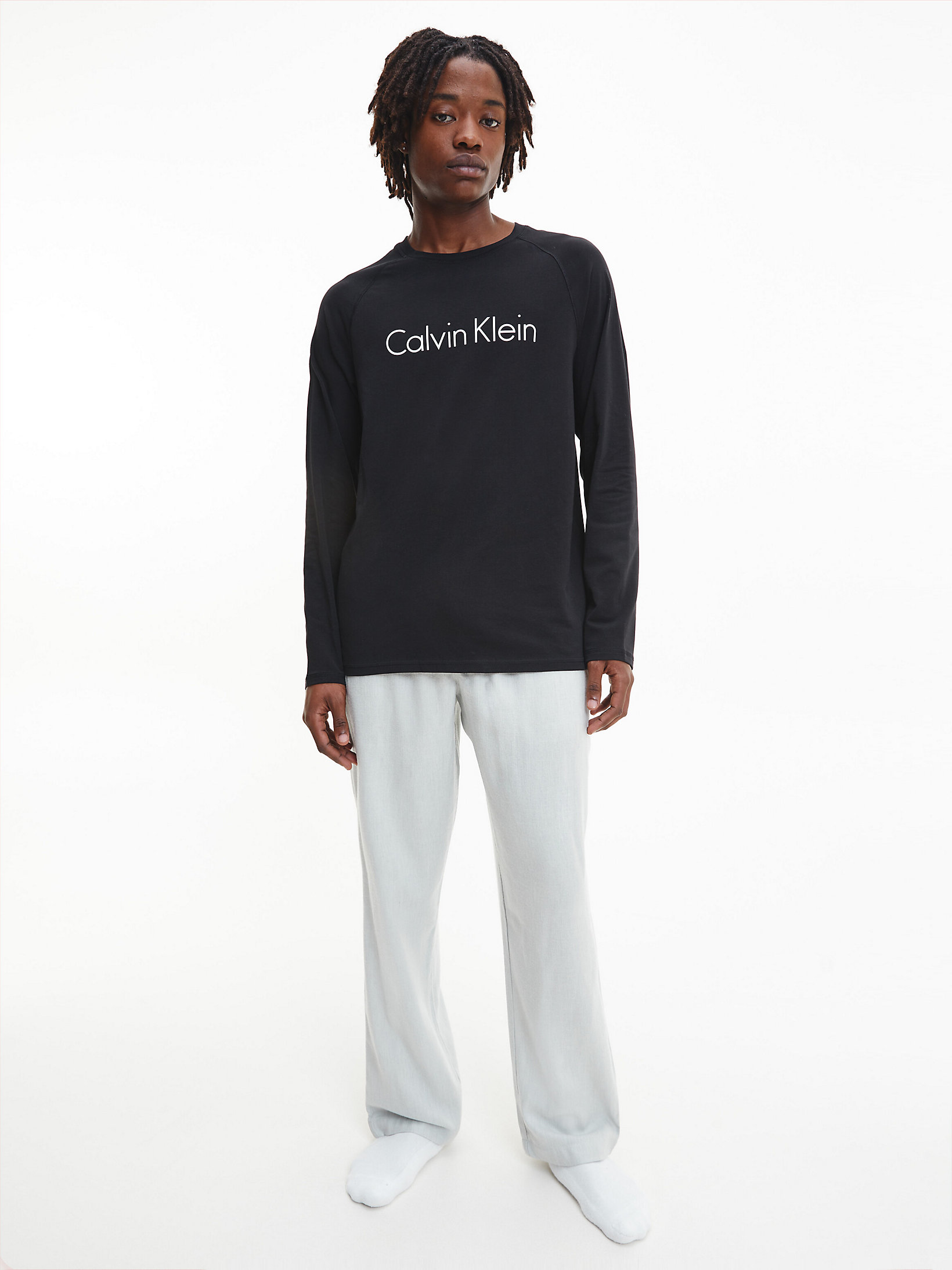 Snow Heather W/ Black Top Pants Pyjama Set undefined men Calvin Klein