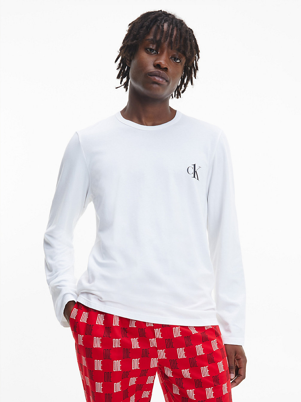 WHT TOP/ LINEAR ONE LOGO PIRNT BTM Pants Pyjama Set - CK One undefined men Calvin Klein