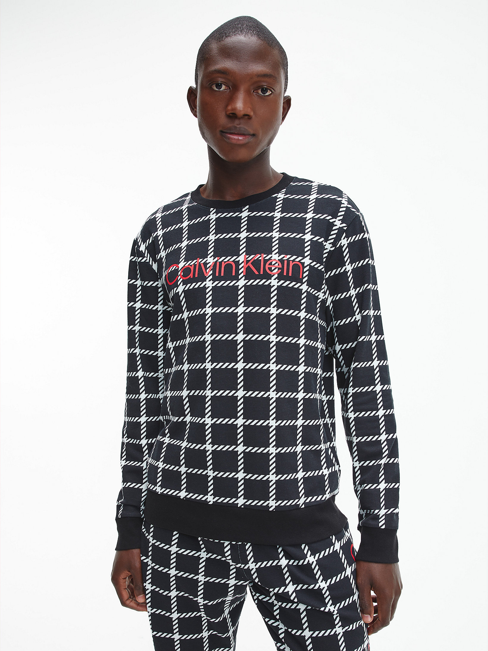 Windowpane_printed Black Lounge Sweatshirt undefined men Calvin Klein