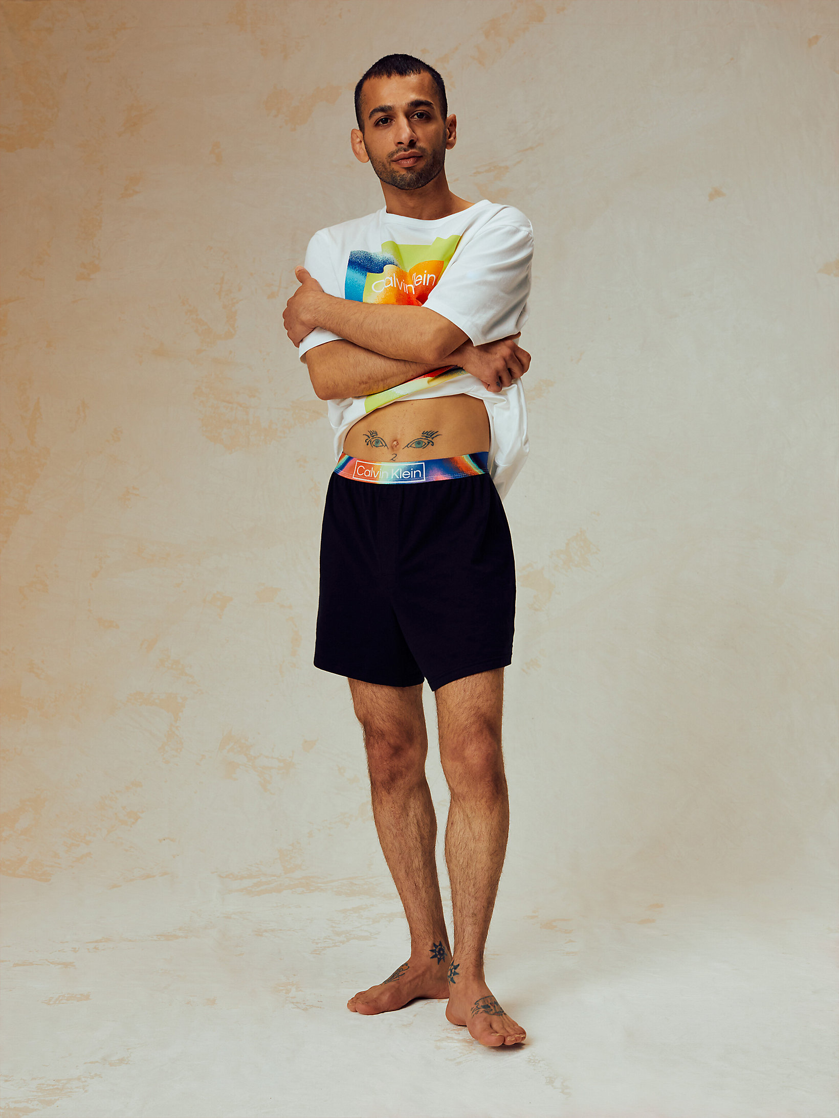 White Top/ Black Bottom Shorts Pyjama Set - Pride undefined men Calvin Klein