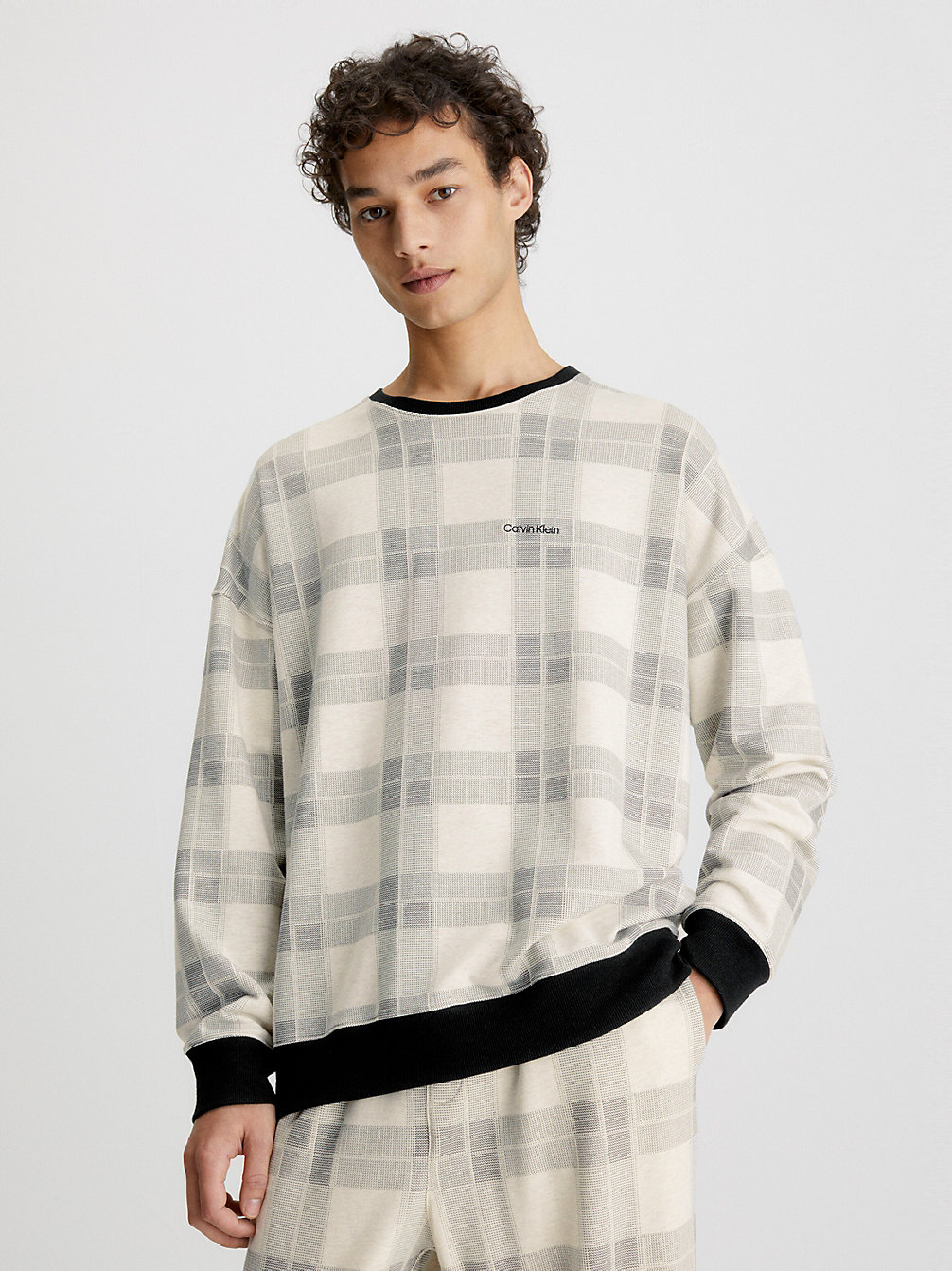 TEXTURED PLAID_OATMEAL HEATER Lounge Sweatshirt undefined men Calvin Klein