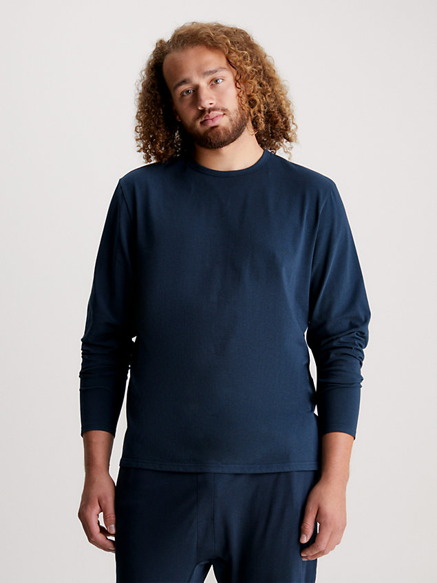 grey long sleeve pyjama top - cotton stretch for men calvin klein