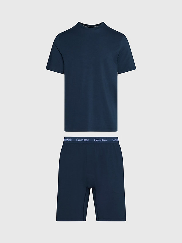 blue shorts pyjama set - cotton stretch for men calvin klein