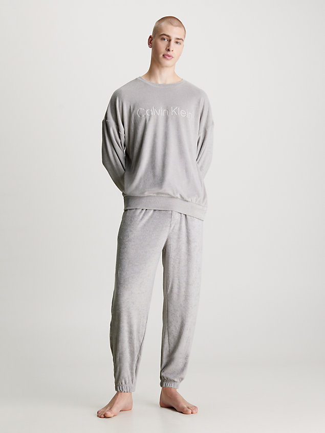 grey soft towelling lounge sweatshirt for men calvin klein