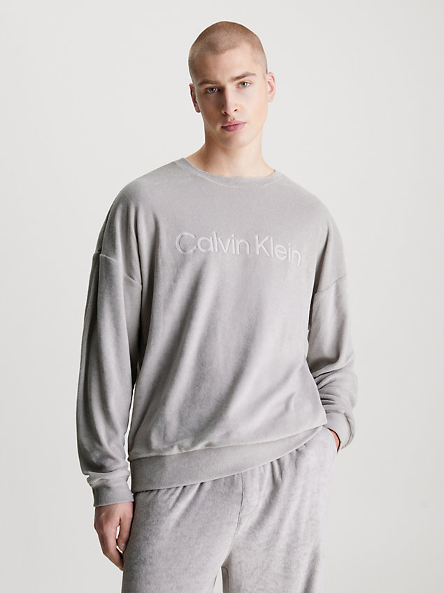 grey soft towelling lounge sweatshirt for men calvin klein