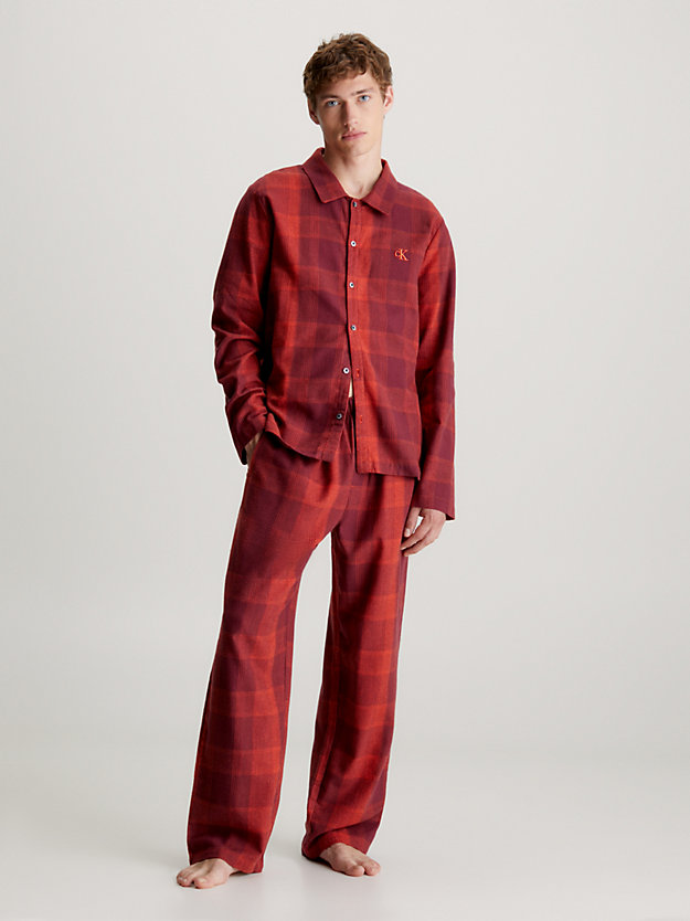 gradient check_red clay flanelowe spodnie od piżamy dla mężczyźni - calvin klein