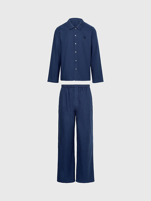 blue pyjamaset met flanellen broek voor heren - calvin klein