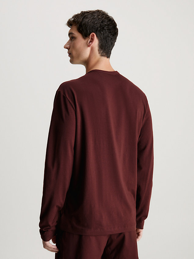 brown long sleeve pyjama top - pure cotton for men calvin klein