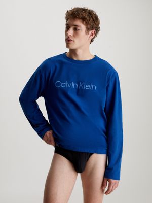 blue pyjama-top mit langen ärmeln - pure für herren - calvin klein