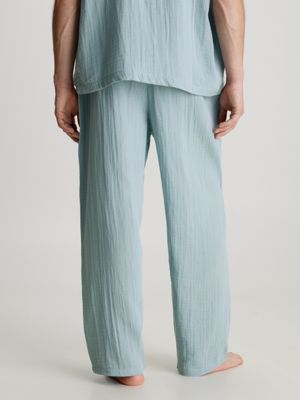 WSLCN Katoenen pyjamabroek voor heren, nachtkleding met zakken, elastische taille - X-Large