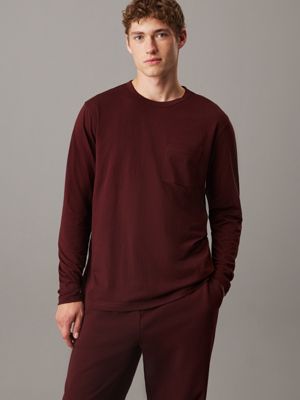 brown long sleeve pyjama top for men calvin klein