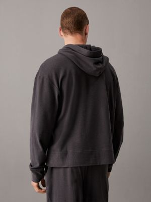 dark grey heather plush fleece lounge hoodie for men calvin klein