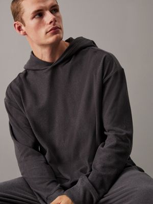 dark grey heather plush fleece lounge hoodie for men calvin klein