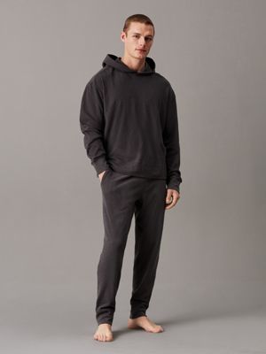 dark grey heather plush fleece lounge hoodie for men calvin klein