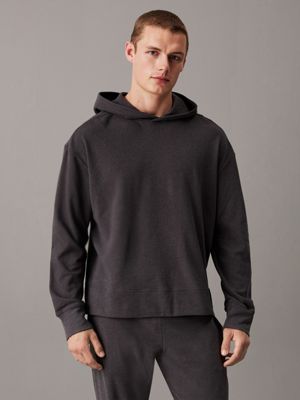 grey plush fleece lounge hoodie for men calvin klein