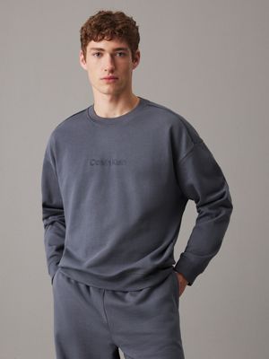 grey cotton fleece lounge sweatshirt for men calvin klein