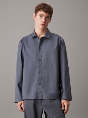 grey cotton poplin pyjama top for men calvin klein