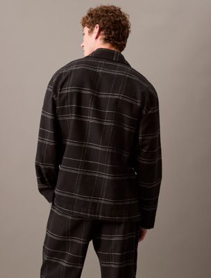 beam plaid black cotton flannel pyjama top for men calvin klein