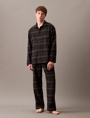 beam plaid black cotton flannel pyjama top for men calvin klein