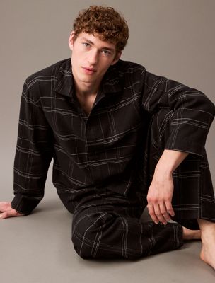 beam plaid black cotton flannel pyjama top for men calvin klein