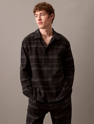 black cotton flannel pyjama top for men calvin klein