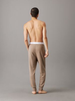 medium brown heather lounge joggers - icon cotton terry for men calvin klein