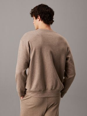 medium brown heather lounge sweatshirt - icon cotton terry for men calvin klein