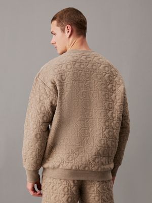 medium brown heather logo quilted lounge sweatshirt for men calvin klein