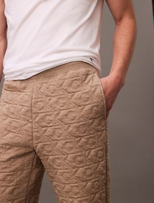 medium brown heather logo quilted lounge joggers for men calvin klein