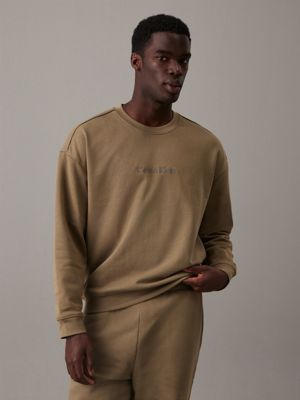 green cotton fleece lounge sweatshirt for men calvin klein