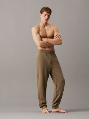 gray olive cotton fleece lounge joggers for men calvin klein