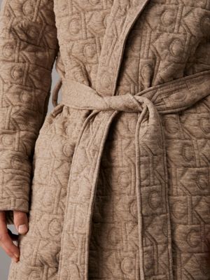 medium brown heather logo quilted bathrobe for men calvin klein