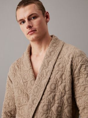 medium brown heather logo quilted bathrobe for men calvin klein