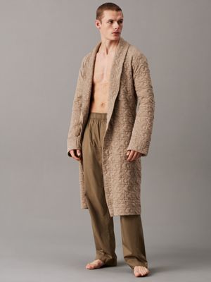 brown logo quilted bathrobe for men calvin klein