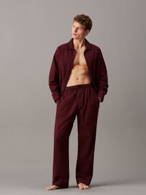 brown cotton flannel pyjama set for men calvin klein