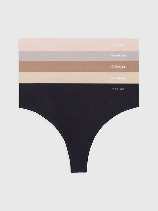 blk/cavernstone/grysand/subd/cedar 5 pack thongs - invisibles for women calvin klein
