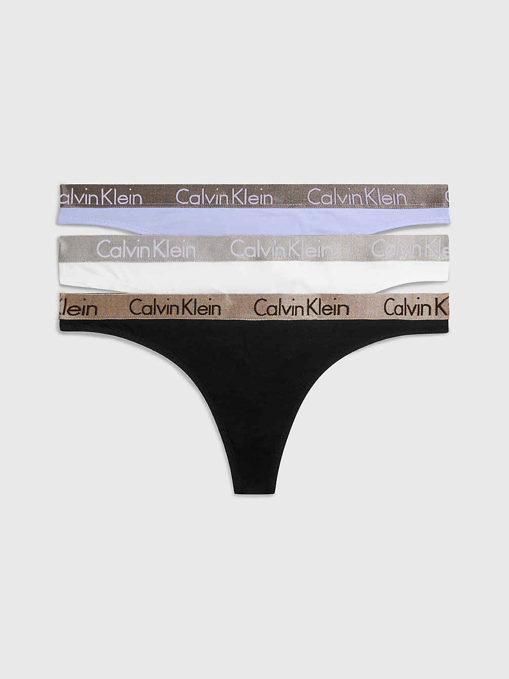 BLACK/WHITE/PREPSTER BLUE 3 Pack Thongs - Radiant Cotton undefined women Calvin Klein