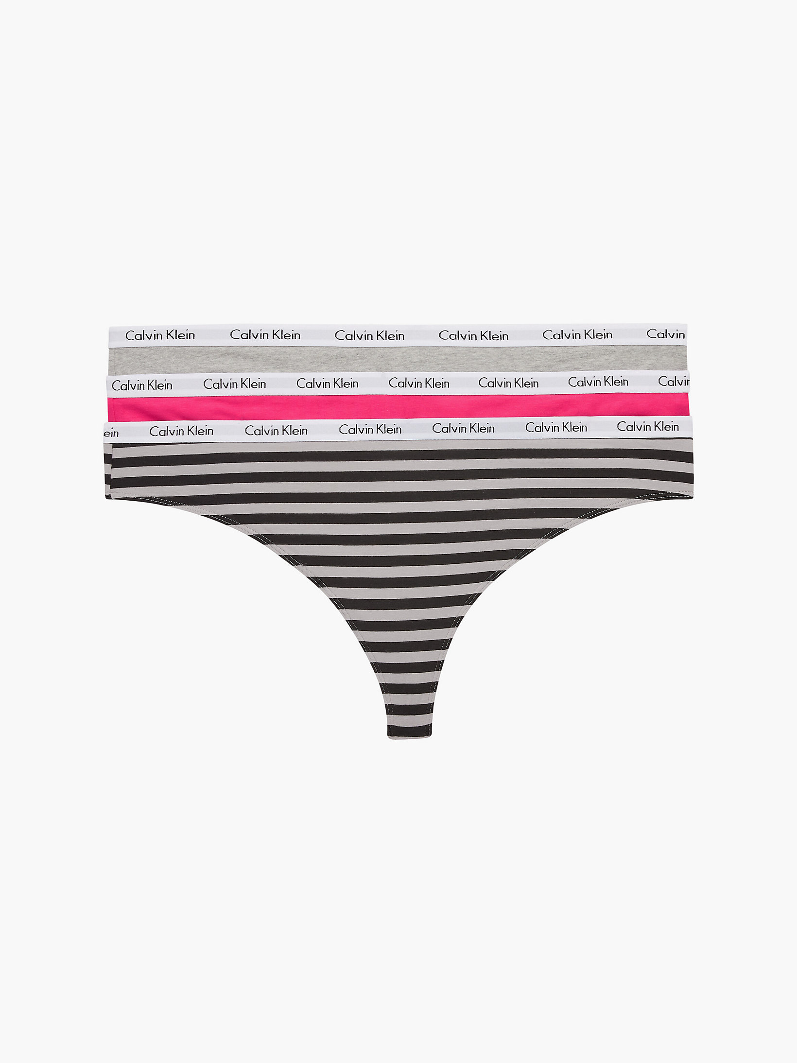 Pink/grey/rainer Stripe_silver Lot De 3 Strings Grande Taille - Carousel undefined femmes Calvin Klein