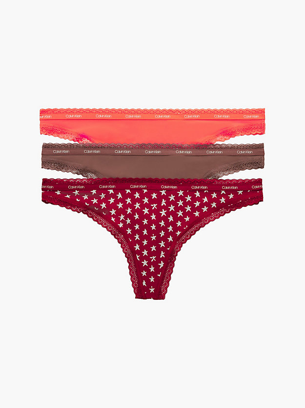 STAR STAMP_RED/BURNT EMBERS/CAMEL 3 Pack Thongs - Bottoms Up for women CALVIN KLEIN