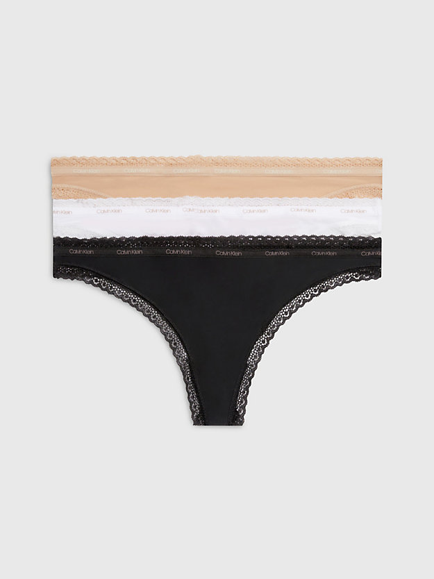 BLACK/WHITE/HONEY ALMOND 3 Pack Thongs - Bottoms Up for women CALVIN KLEIN