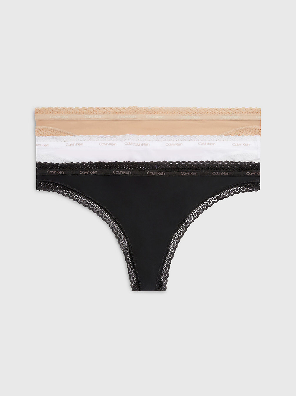 BLACK/WHITE/HONEY ALMOND 3 Pack Thongs - Bottoms Up undefined women Calvin Klein