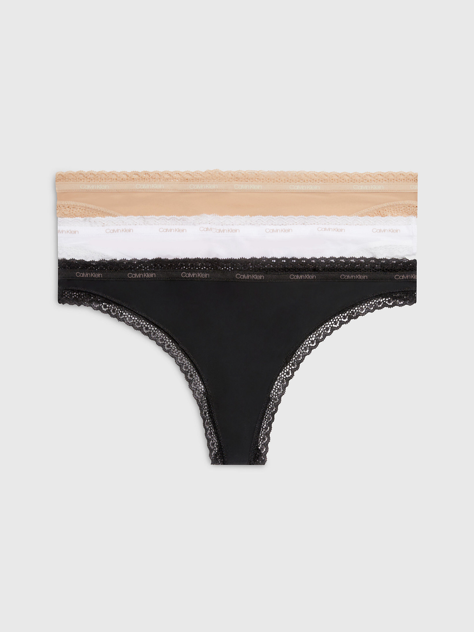 Black/white/honey Almond 3 Pack Thongs - Bottoms Up undefined women Calvin Klein