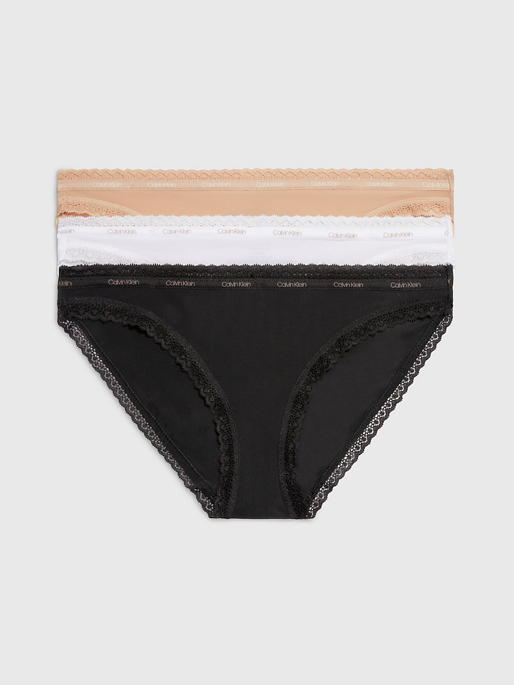 BLACK/WHITE/HONEY ALMOND 3-Pack Bikini Slips - Bottoms Up undefined dames Calvin Klein
