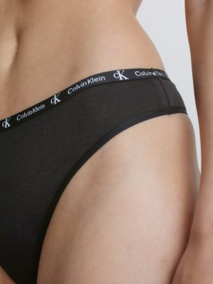 Calvin Klein 2 pack thongs with logo waistband in black