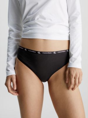 Calvin Klein 2 pack thongs with logo waistband in black