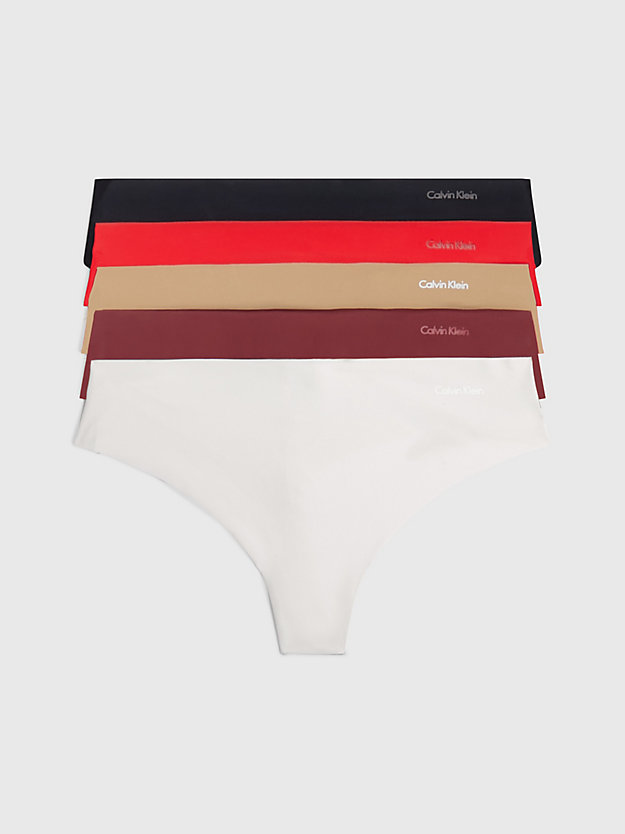 blk/moonb/tigers eye/rouge/twny prt 5 pack thongs - invisibles for women calvin klein