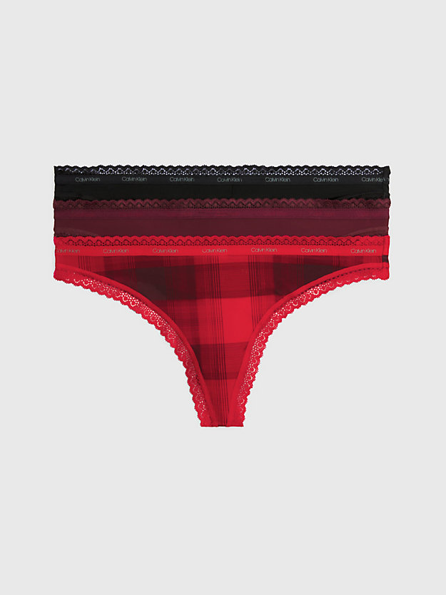 tawny prt/gradient check rouge/blk 3 pack thongs - bottoms up for women calvin klein