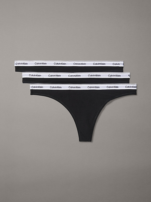 black/black/black 3 pack thongs - modern logo for women calvin klein