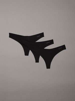  black 3 pack thongs - ideal cotton for women calvin klein