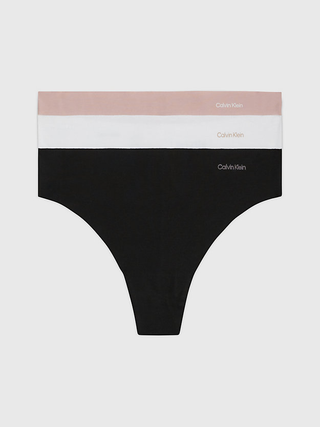 black/white/subdued 3 pack thongs - invisibles cotton for women calvin klein